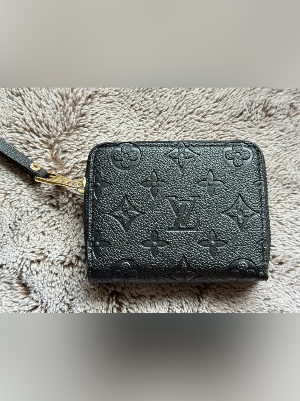 New Black Embossed Monogram Compact Wallet with Gold Hardware